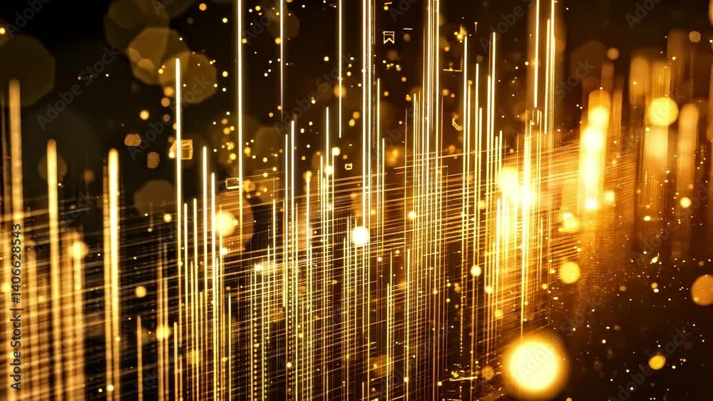 Golden lines and particles abstract technology background