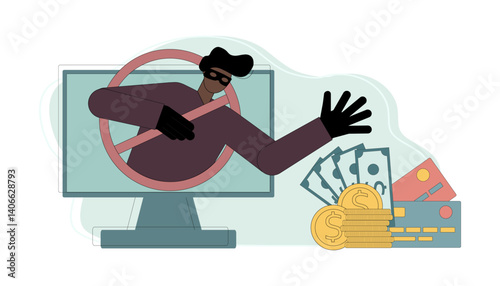 Man pulls his hand to a wallet, money, credit cards. Fraudster. Money fraud. Deceiver.eps