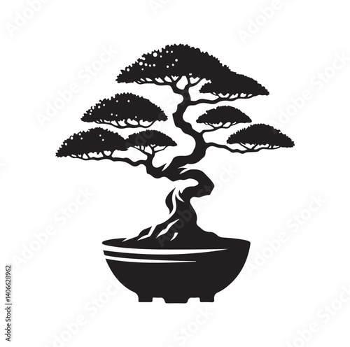 Japanese bonsai tree silhouette vector illustration