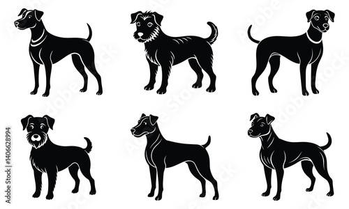 Black vector set of dog silhouettes illustration animal collection