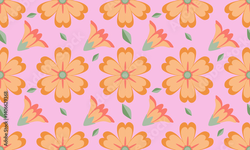 Wallpaper Mural a fabric pattern composed of orange flower with pink background , design for fabric or various pattern printing works. Torontodigital.ca