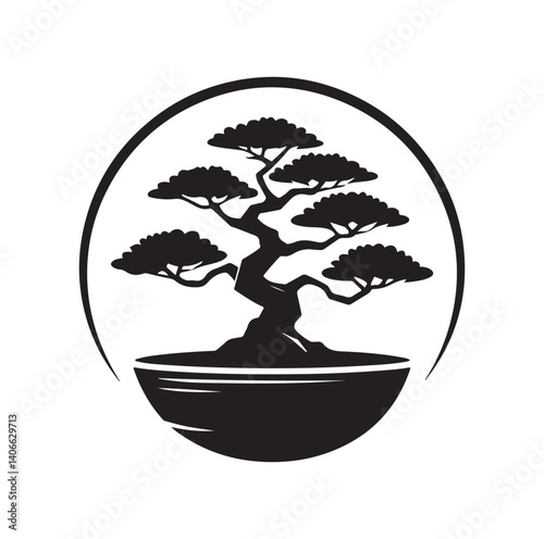 Japanese bonsai tree silhouette vector illustration