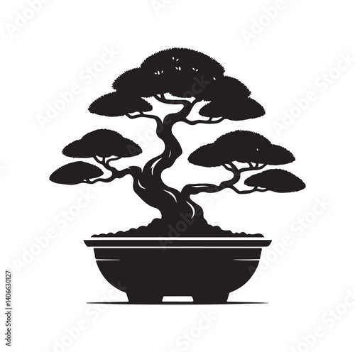 Japanese bonsai tree silhouette vector illustration