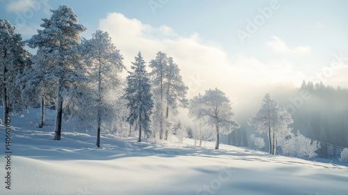 Wallpaper Mural Serene winter landscape featuring snow-covered trees and a bright, hazy sky Torontodigital.ca