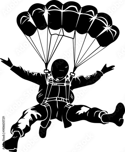 Skydiver vector illustration black and white silhouette
