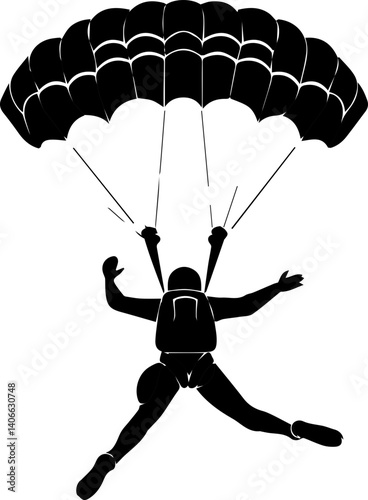 Skydiver vector illustration black and white silhouette