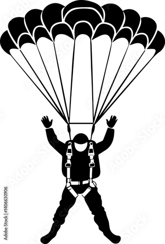 Skydiver vector illustration black and white silhouette