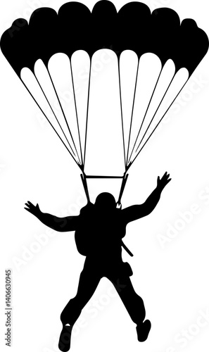 Skydiver vector illustration black and white silhouette