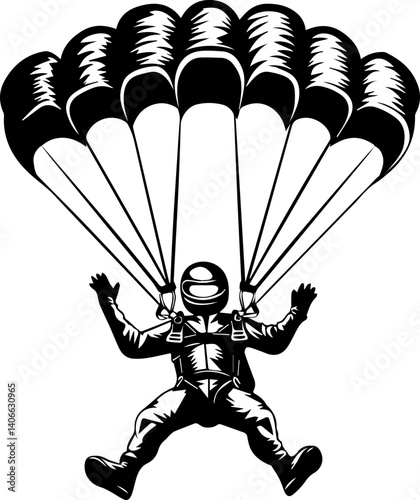 Skydiver vector illustration black and white silhouette