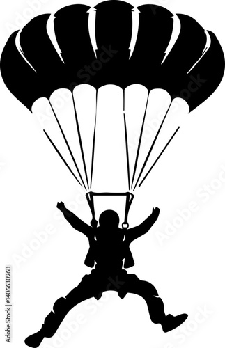 Skydiver vector illustration black and white silhouette