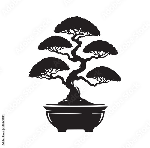 Japanese bonsai tree silhouette vector illustration