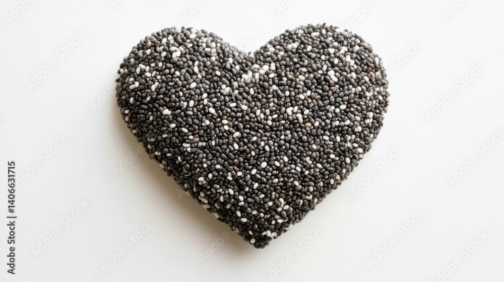 Fototapeta premium Heart Shaped Chia Seeds on White Background