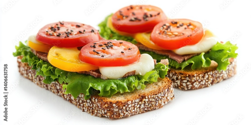 Isolated pack of delicious Danish open-faced sandwiches on white background. Isolated pack of delicious Danish open-faced sandwiches on white background.