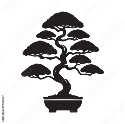 Japanese bonsai tree silhouette vector illustration