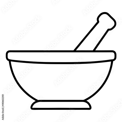 Mortar and Pestle Line Icon With White Background.