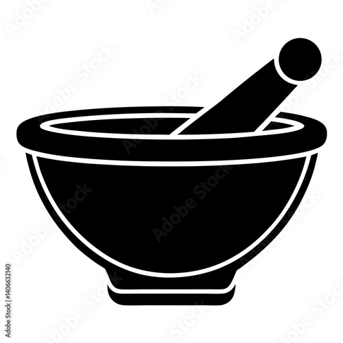Mortar and Pestle Silhouette Vector Icon White Background.