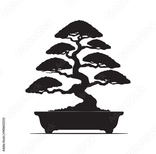 Japanese bonsai tree silhouette vector illustration