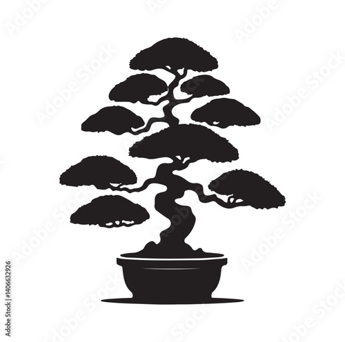 Japanese bonsai tree silhouette vector illustration