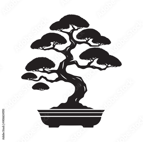 Japanese bonsai tree silhouette vector illustration
