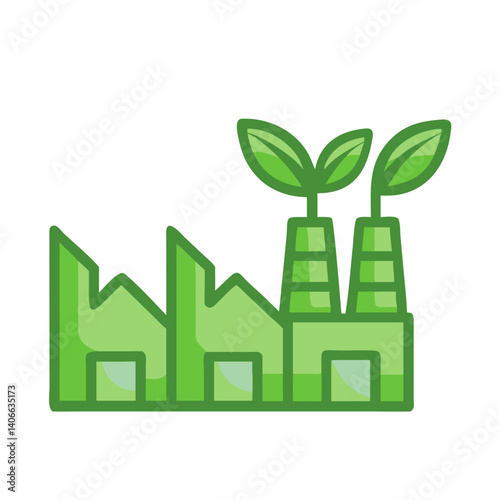 Factory with eco leaf,  green icon