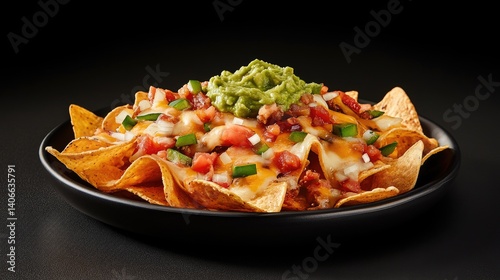 Wallpaper Mural Delicious nachos with cheese, salsa, and guacamole on a black plate. Cinco de Mayo, Battle of Puebla Day, Mexican Heritage Festival - Latin American Cultural Celebration Torontodigital.ca