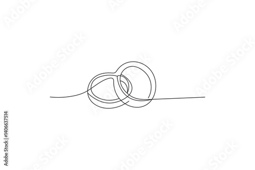 Continuous line drawing of two wedding rings in minimalist black and white design