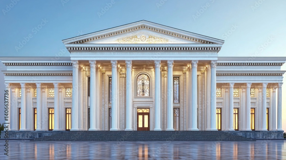 Fototapeta premium Majestic, classical-style building, elegant facade, grand columns, serene atmosphere