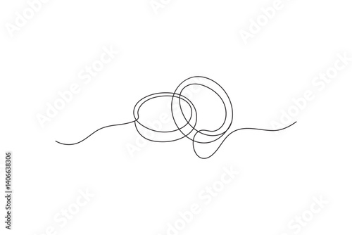 Continuous line drawing of two wedding rings in minimalist black and white design