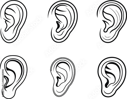 Human Ear Line Art Vector Icon Bundle