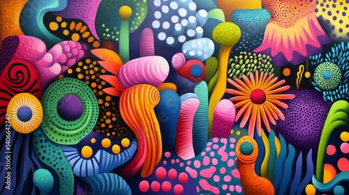 Vibrant Abstract Floral Illustration with Bold Shapes and Colors