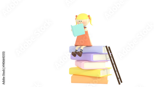 本を読む　女の子　イラスト　3D