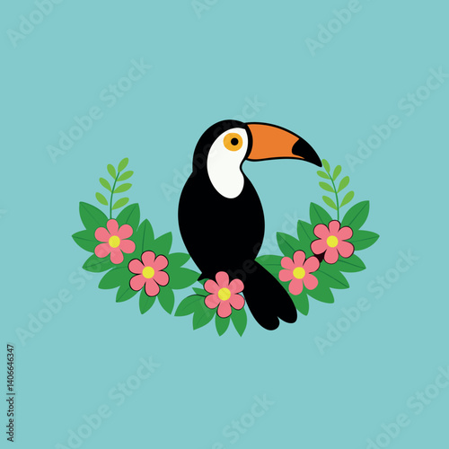 Beautiful vector image with nice watercolor toucan  