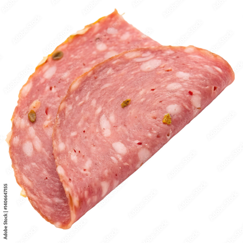 A slice of finocchiona isolated on a transparent background A slice of finocchiona isolated on a transparent background