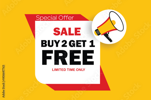 buy two get one free buy now poster banner graphic design icon logo sign symbol social media website coupon