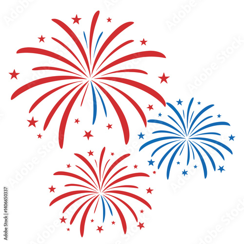 Fire works red blue and white on white background 