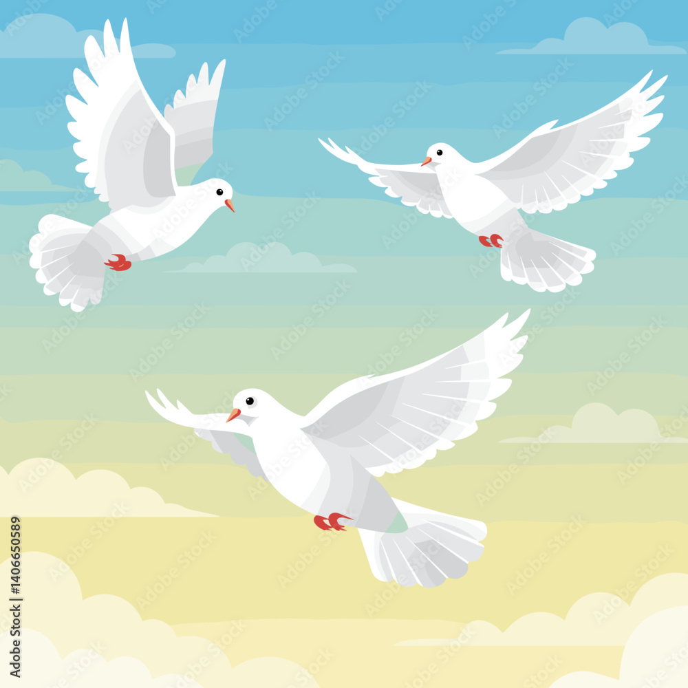 Obraz premium White Doves Flying in a Blue Sky Background 
