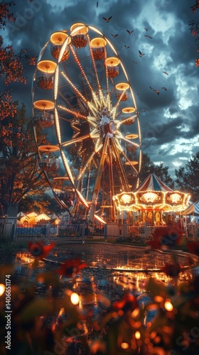 Spooky Ferris Wheel at Dusk Amusement Park