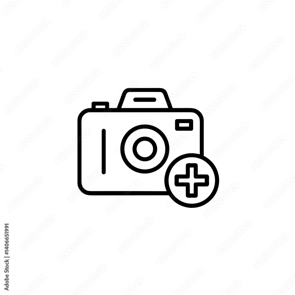 Camera icon with plus sign indicating adding a photo Camera icon with plus sign indicating adding a photo