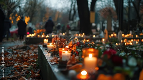 Solemn Remembrance: Candles Illuminate a Cemetery on a Day of Mourning and Reflection