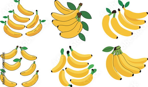 Vibrant Banana Collection: A collection of delicious bananas, artistically arranged, showcasing their vibrant yellow hues and fresh appeal.