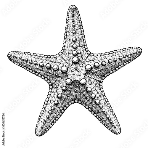 Vintage starfish illustration in black and white artistic style  