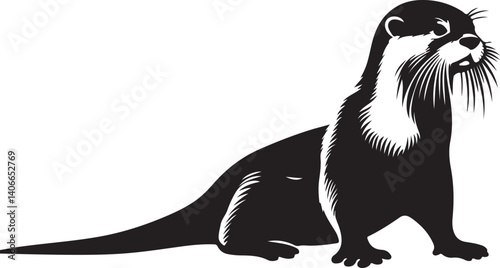 otter silhouette, otter line art black white vector illustration