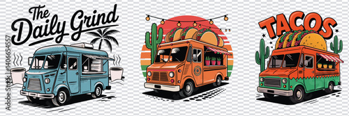 Colorful food truck designs for coffee and tacos