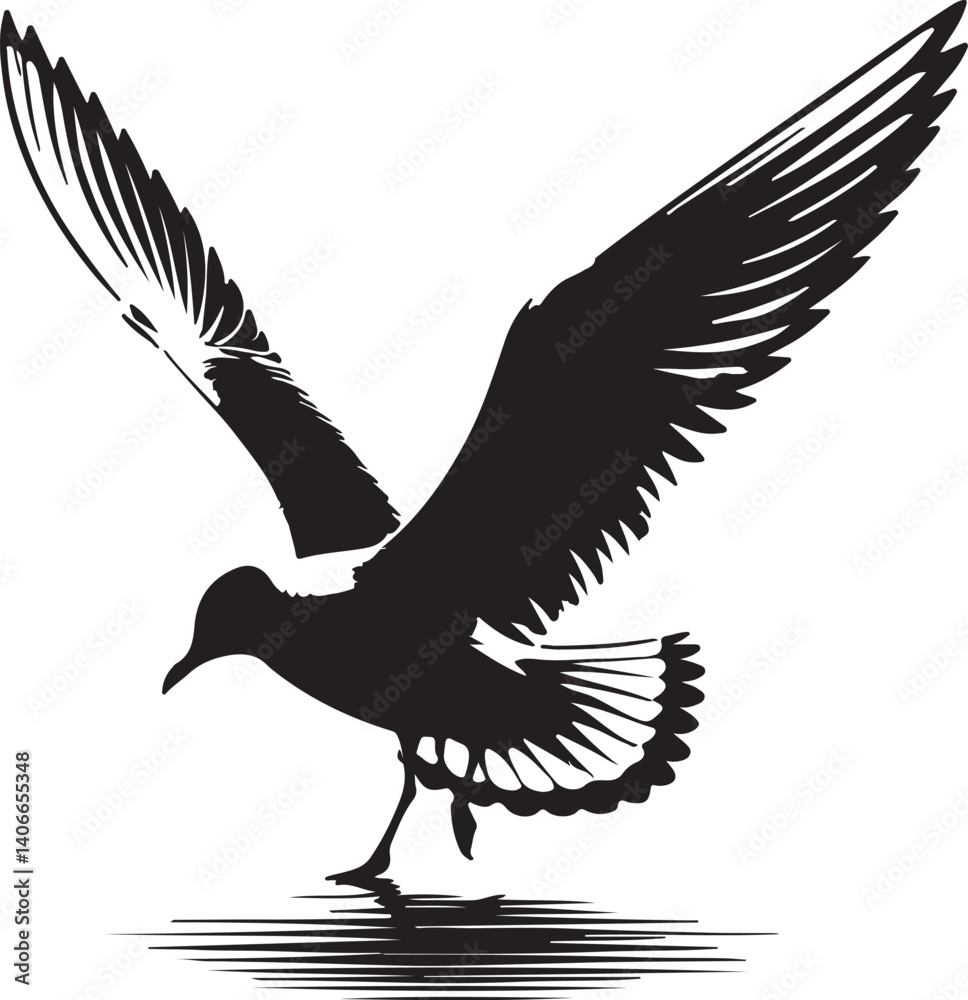 Obraz premium Seagull silhouette. Isolated seagull on white background. Bird