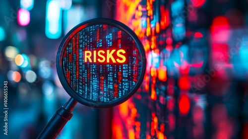 Risks Data Analysis with Magnifying Glass at Night City