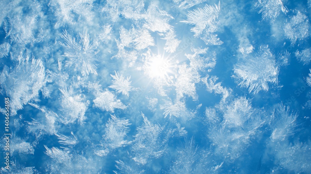 Fototapeta premium Bright Sun Through Frosty Winter Window
