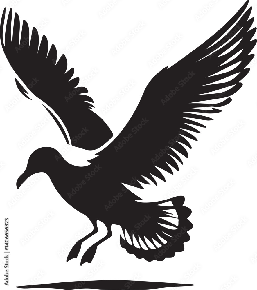 Obraz premium Seagull silhouette. Isolated seagull on white background. Bird