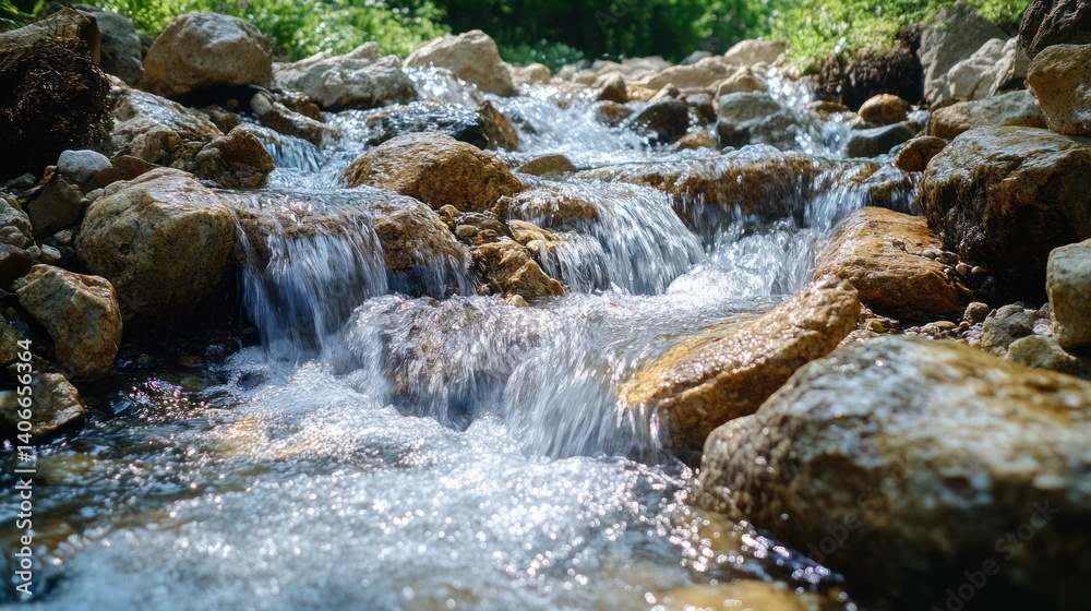 Clear mountain stream cascading over rocks. Use Nature background Clear mountain stream cascading over rocks. Use Nature background