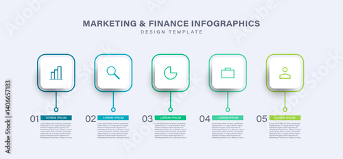 Infographic illustration with five steps or options and icons