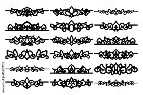 set of Elegant vintage ornament vector with intricate flourishes and classic baroque-style details. Perfect for invitations, labels, packaging, and decorative design projects.